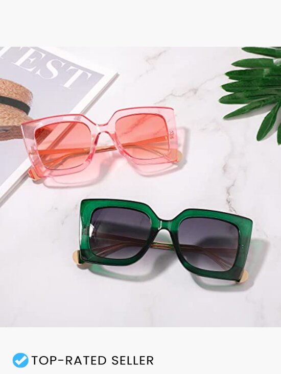 Oversized Square Sunglasses Cat Eye Pearl Inlay Retro 90s UV400 Protection main image 2